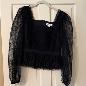HUNTER BELL Black Ruffled Swiss Dot Sheer Sleeve Top